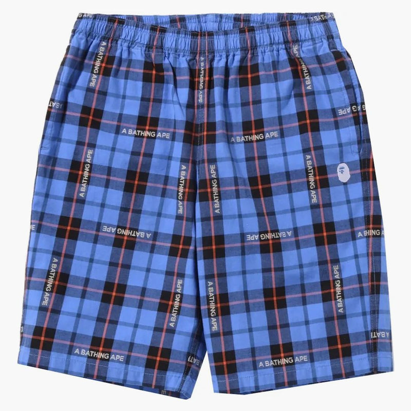 Bape Logo Check Shorts Blue