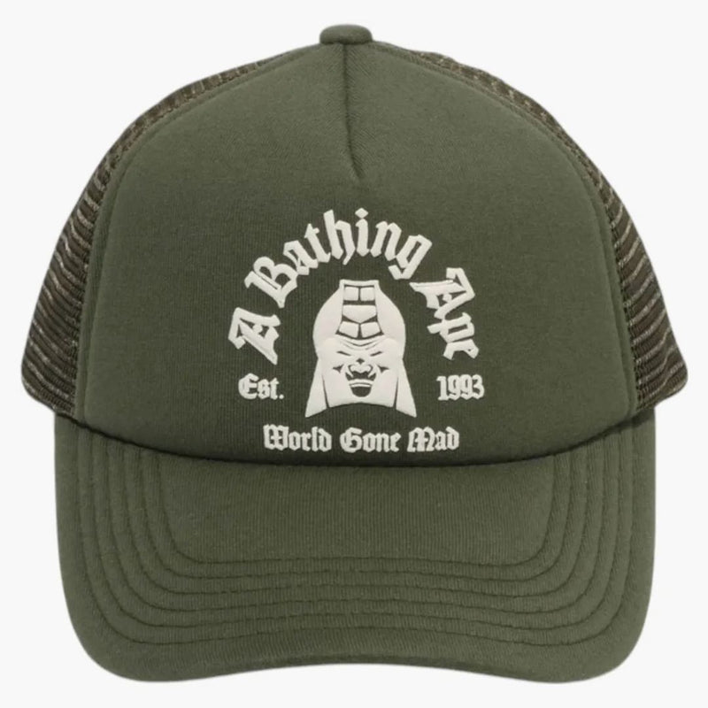 Bape Logo Cotton Panel Mesh Cap Olivedrab