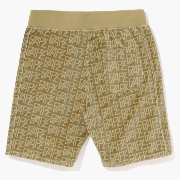 Bape logo monogram velor shorts beige