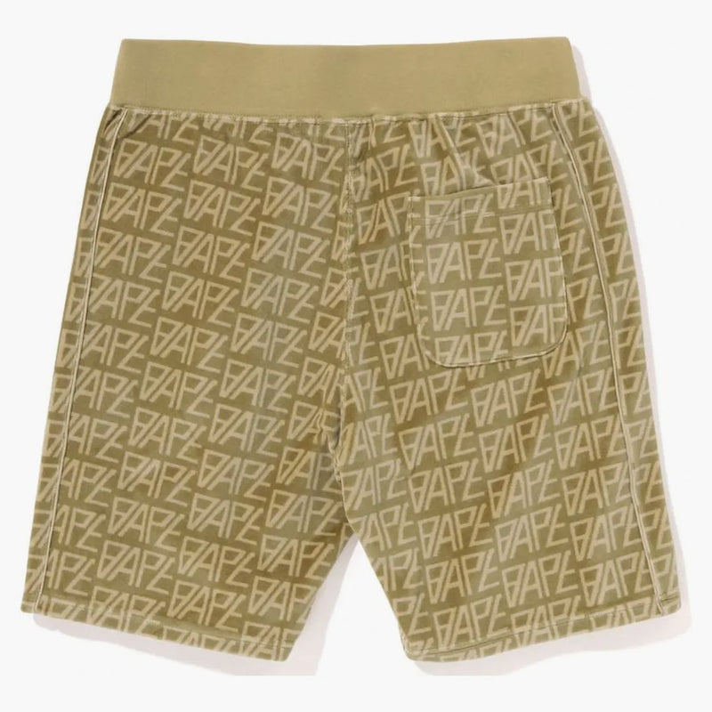 Bape logo monogram velor shorts beige