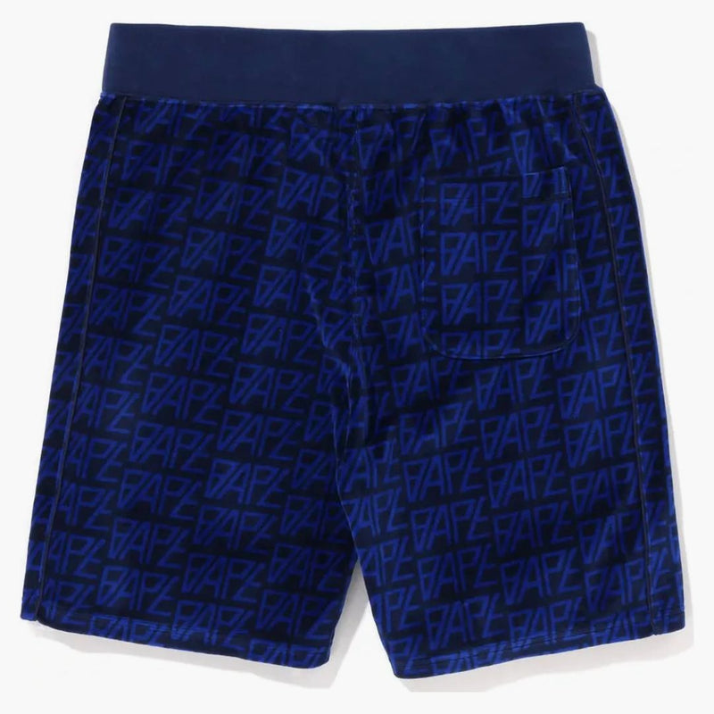 Bape Logo Monogram Velor Shorts Navy