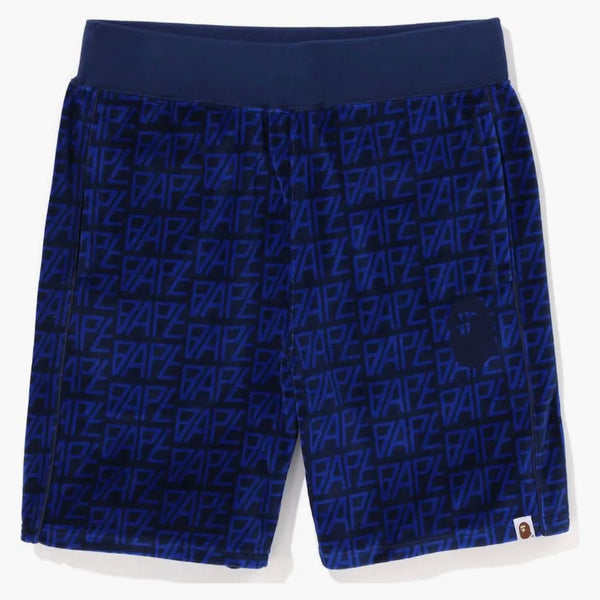 Bape Logo Monogram Velor Shorts Navy
