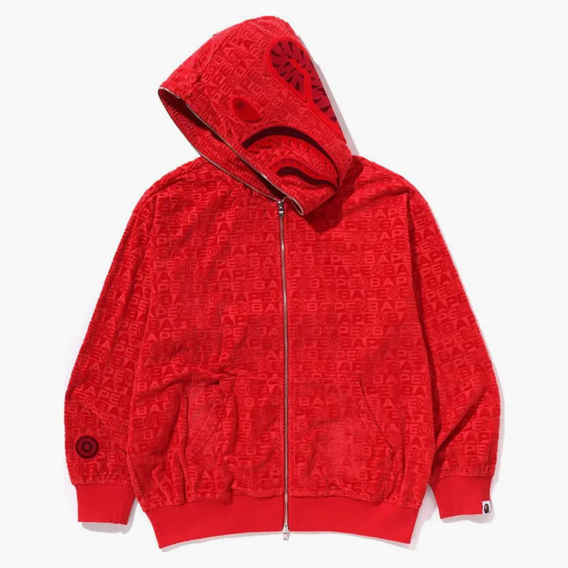 Bape Lux Sport Pattern Shark Relaxed Fit Full Zip Hoodie Red