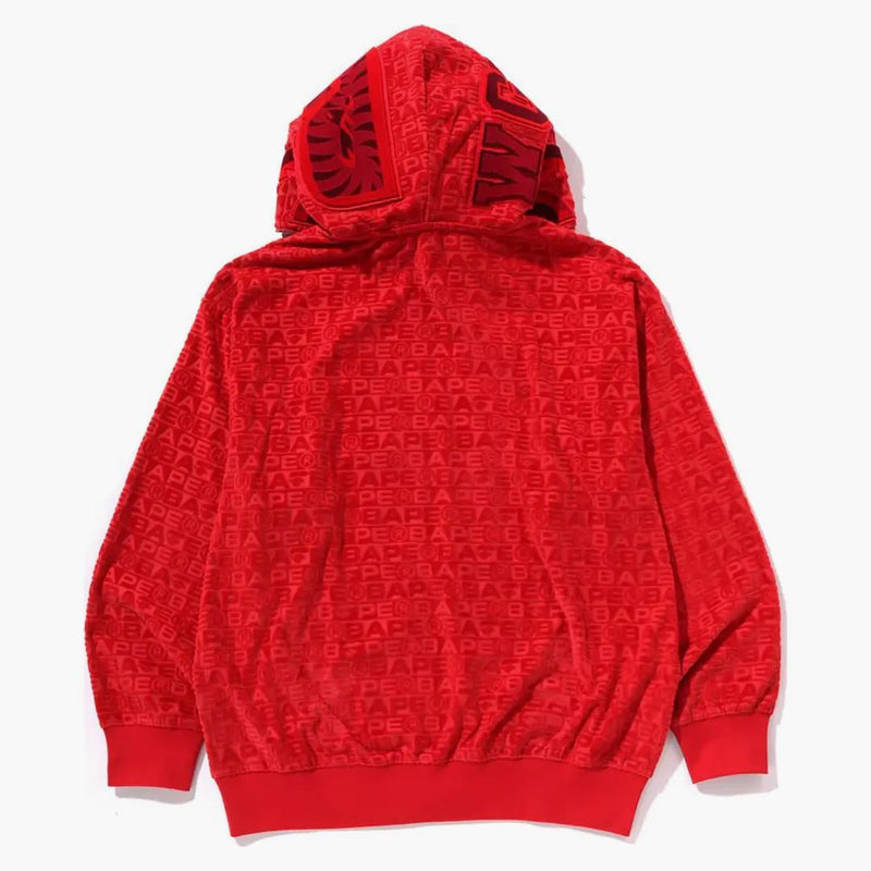 Bape Lux Sport Pattern Shark Relaxed Fit Full Zip Hoodie Red