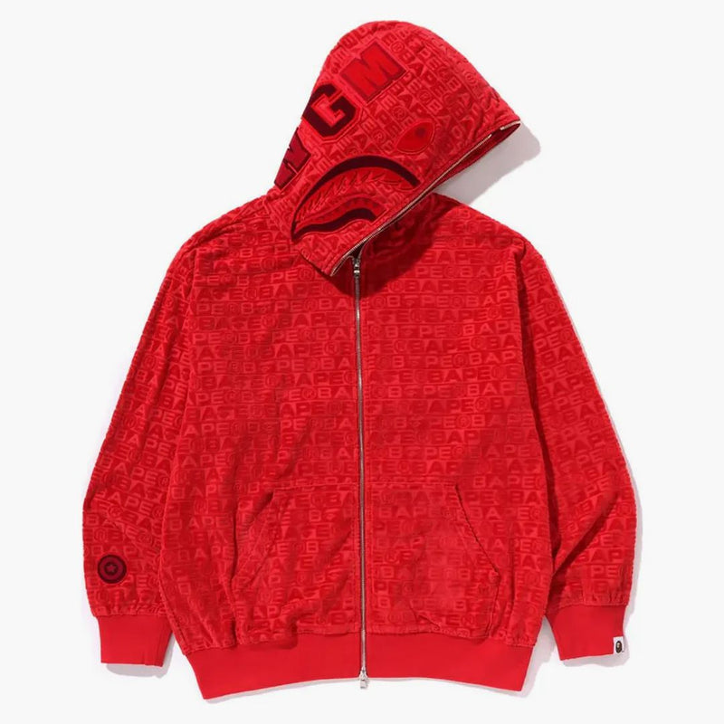 Bape Lux Sport Pattern Shark Relaxed Fit Full Zip Hoodie Red