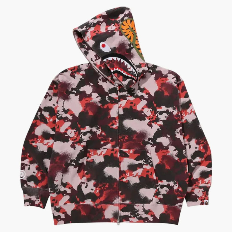 Mappa bape camo squalo con cappuccio pieno zip rosso