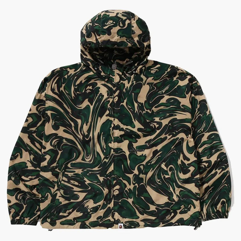 Bape Marbling Camo Bathing Ape Logo Nylon Hooded Jacket Green