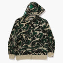Bape Marbling Camo Shark Relaxed Fit Full Zip Hoodie Green