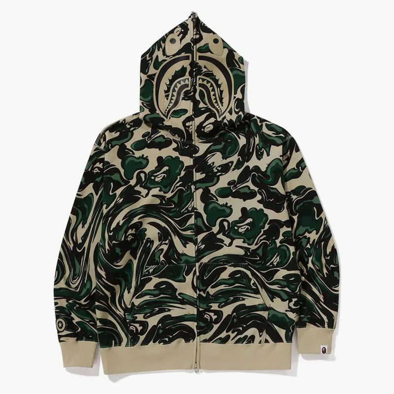 Bape Marbling Camo Shark Relaxed Fit Full Zip Hoodie Green