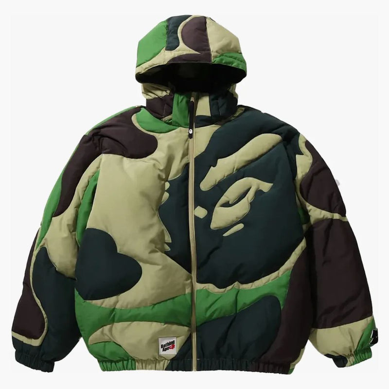 BAPE MEGA ABC CAMO detalj hoodie buffert down jacka grön