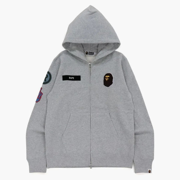 Bape Military Patch Heavy Weight Zip Hoodie Gray