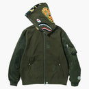 Bape Military Shark Relaxed Fit Full Zip Hoodie Olivedrab