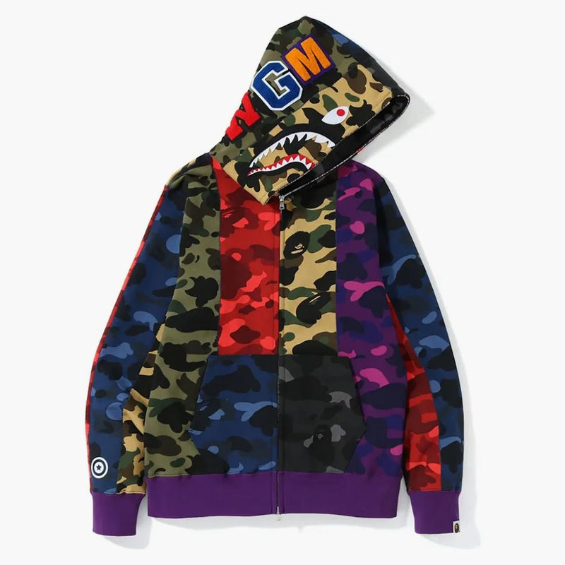 Bape Mix Camo Crazy Shark Full Zip Hoodie Multi