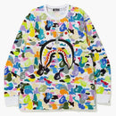 Bape Multi Camo Shark L/S Tee White