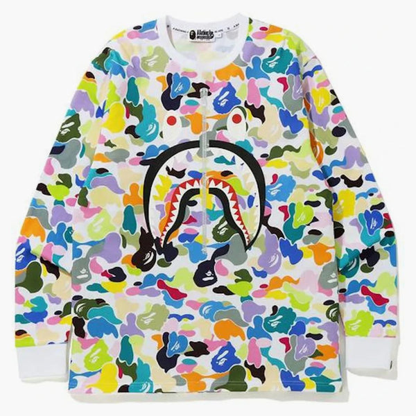 Bape Multi Camo Shark L/S TEE White
