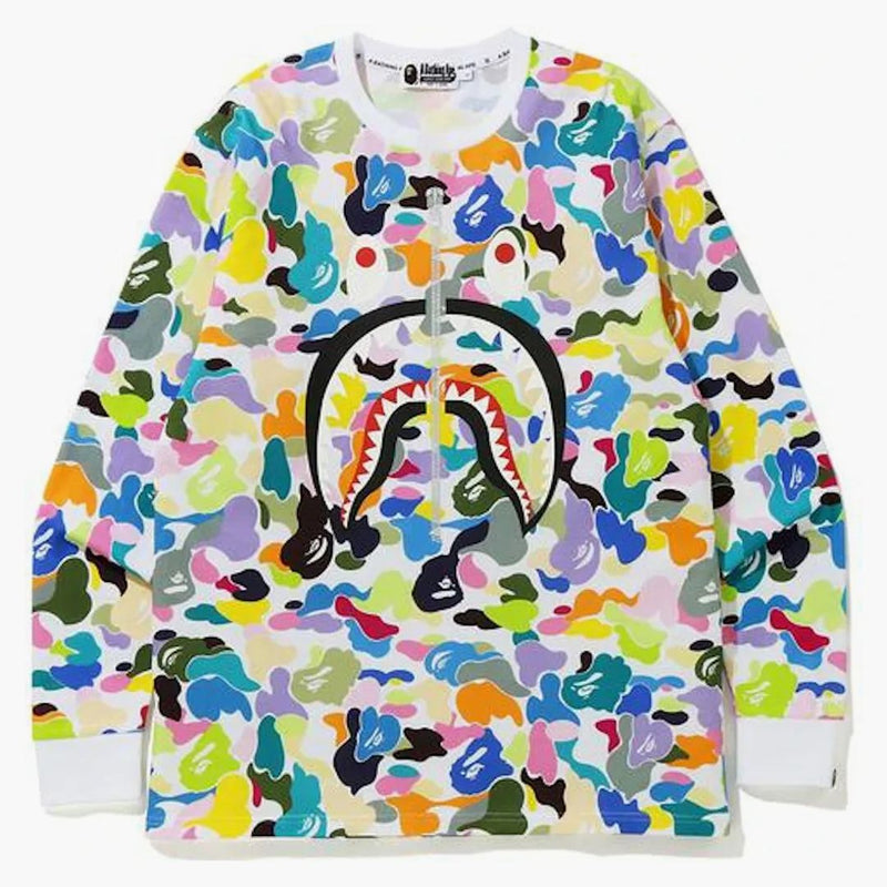 Bape Multi Camo Shark L/S TEE White