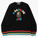 Bape Multi Color Letters College Line Rib Crewneck Black