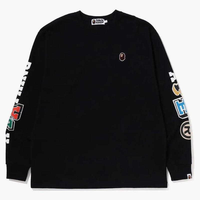 BAPE MULTI FONTS RICONCATO FIT PESANTI PESANTE L/S TEA NERO