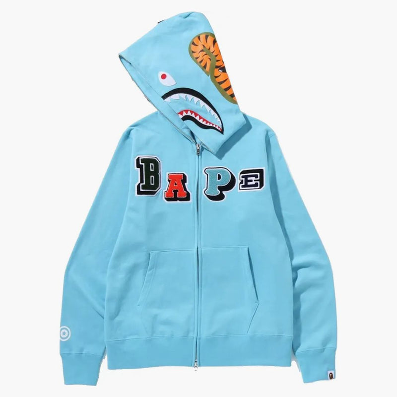 Bape Multi Fonts Shark Full Zip Hoodie Sax