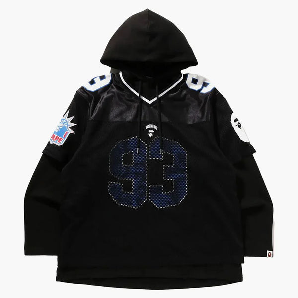 Bape Multi Logo Layered Sleeves Relaxed Fit Football Jersey Black