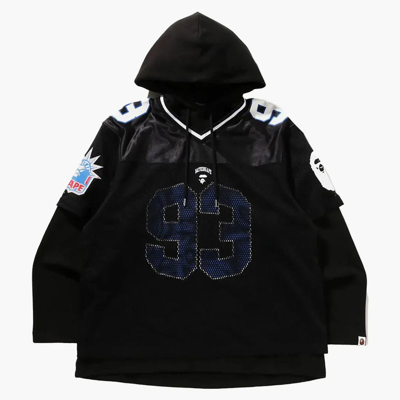 Bape Multi Logo Layered Sleeves Relaxed Fit Football Jersey Black