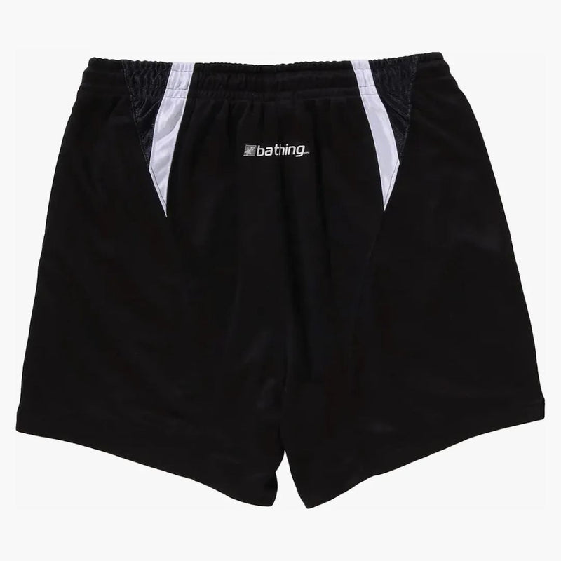 BAPE MULTI LOGO RELAFED FIT FIT SOCCER SHORTS BLACK