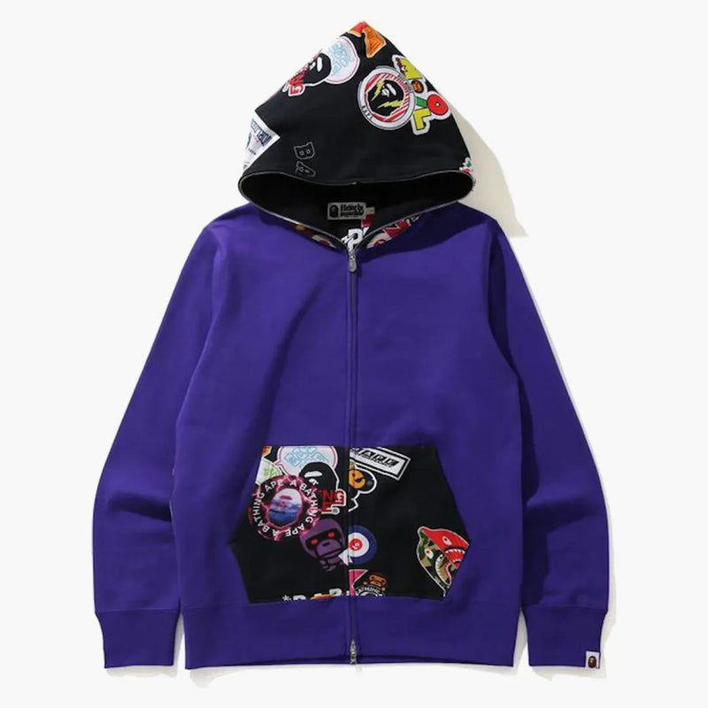 Bape Multi Motif Print Full Zip Hoodie Purple