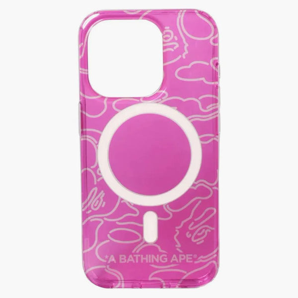 Bape Neon Camo iPhone 15 Pro Clear Case Pink