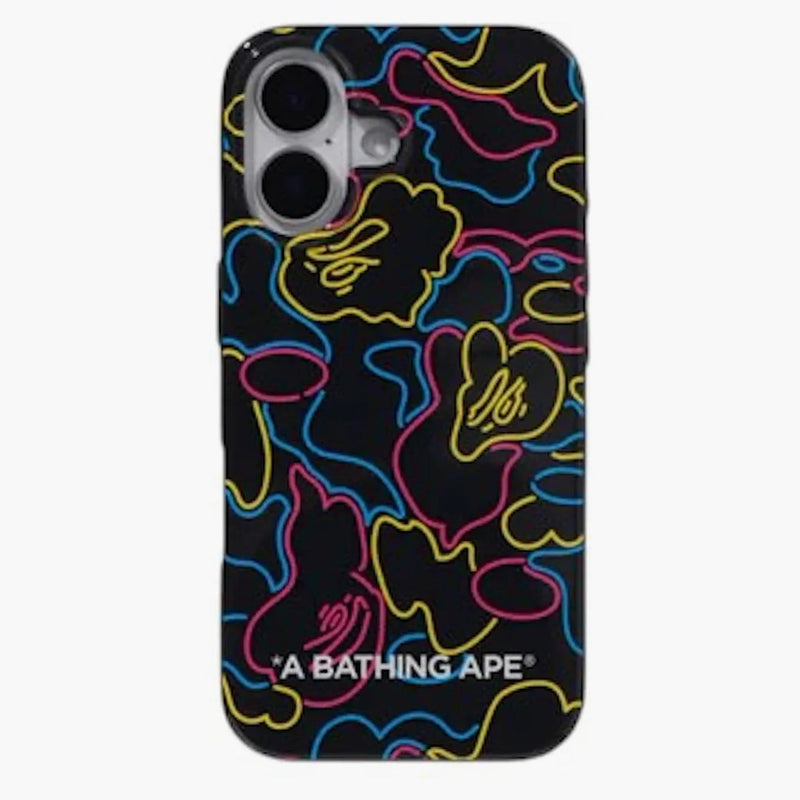 BAPE Neon Camo iPhone 16 Case negro