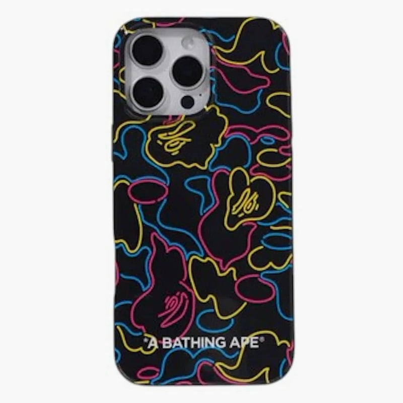 BAPE Neon Camo iPhone 16 Pro Max Case negro