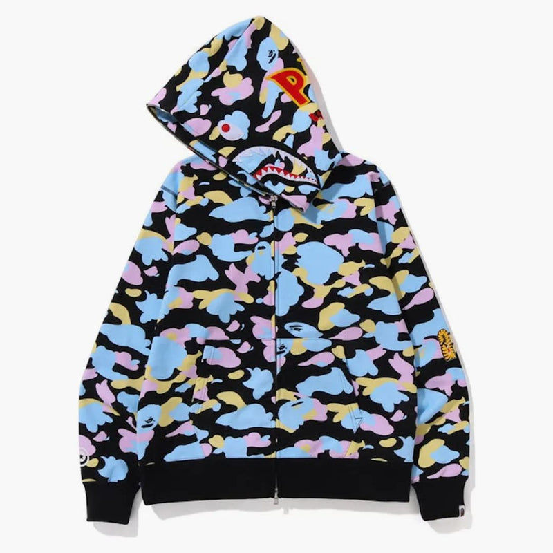 Bape New Multi Camo 2nd Shark Full Zip Hoodie Black