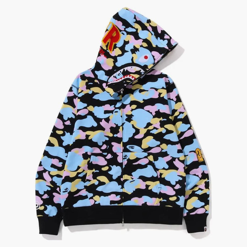 Bape New Multi Camo 2nd Shark Full Zip Hoodie Black