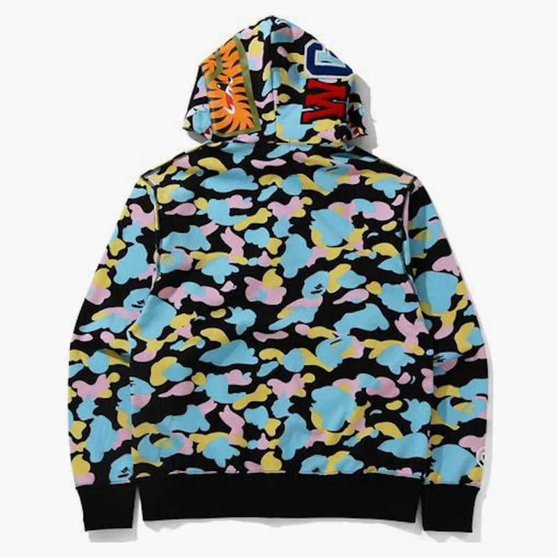 Bape New Multi Camo Shark Relaxed Full Zip Hoodie Black