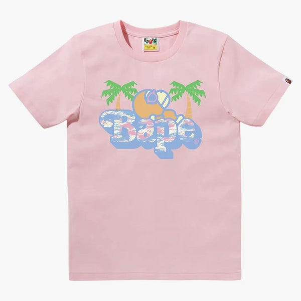 Bape Palm Tree Pattern Milo On Bape Tee Pink