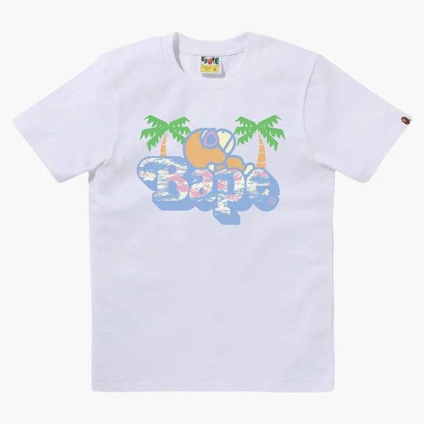Bape Palm Tree Pattern Milo On Bape Tee White