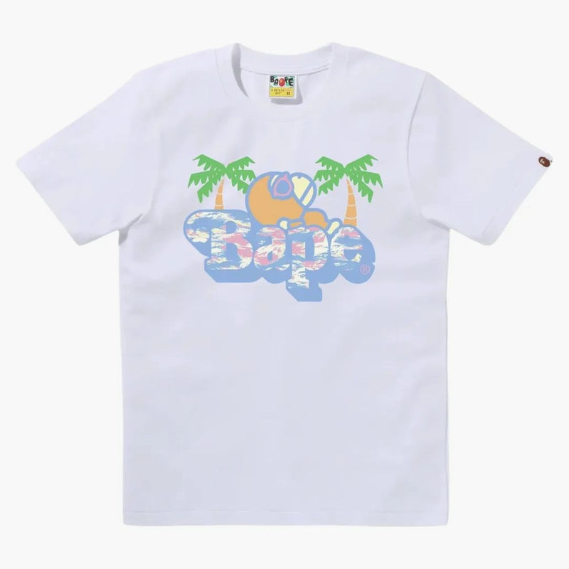 Bape Palm Tree Pattern Milo On Bape Tee White