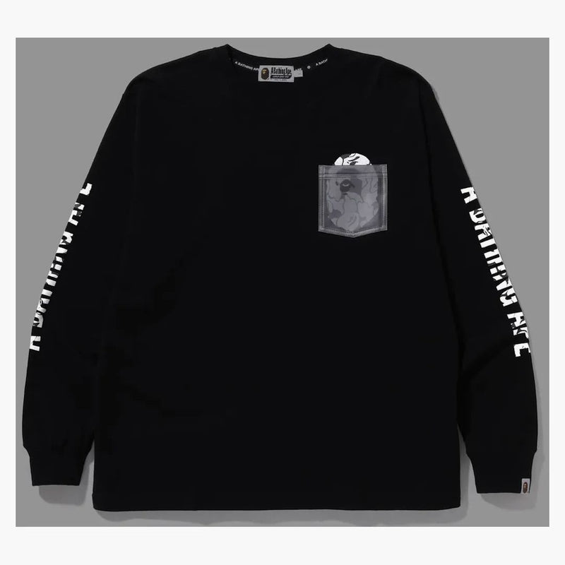 Bape Reflective Solid Camo Ape Head Relaxed Fit Pocket L/S Tea Black