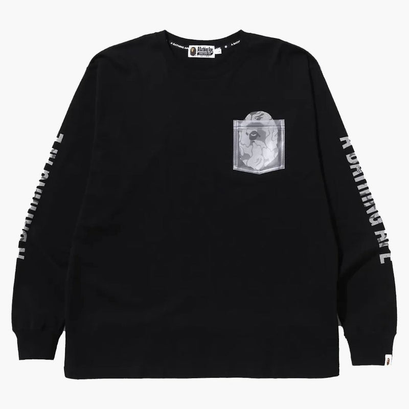 Bape Reflective Solid Camo Ape Head Relaxed Fit Pocket L/S Tea Black