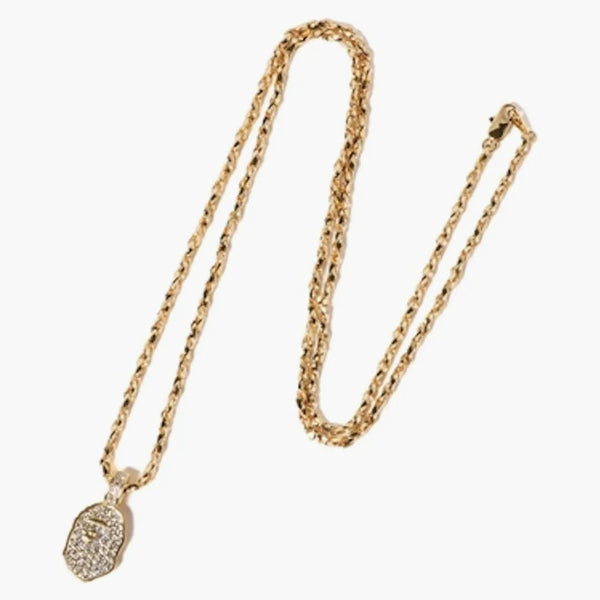 Bape Rhinestone Ape Head Necklace Gold