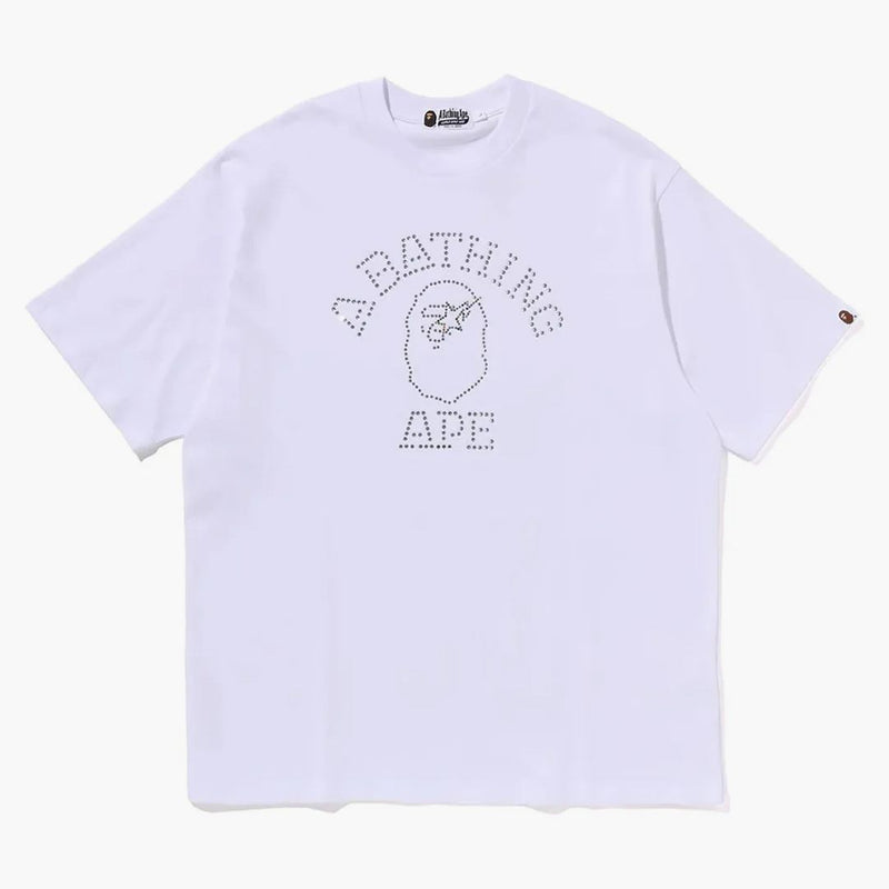 BAPE ROUHRINESTONE COLLEGE ROZPOJENÁ FIT TEE WHITE