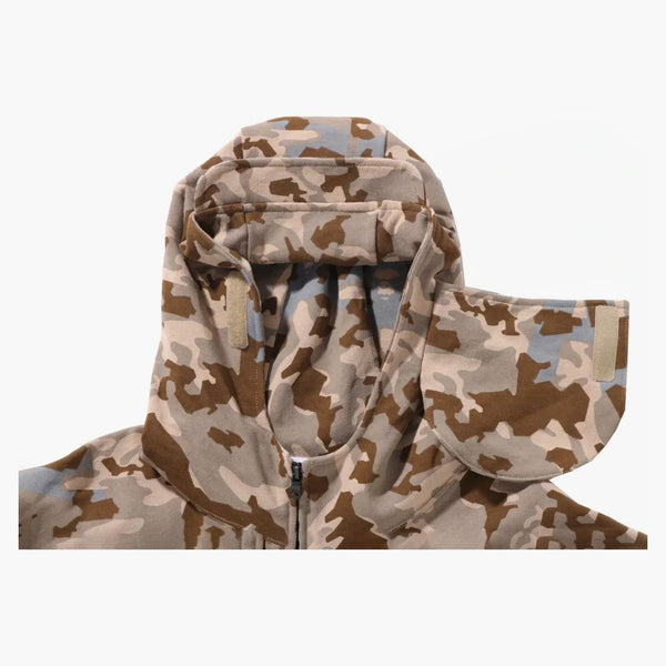 Bape Sand Camo Military Relaxed Fit Full Zip Mask Hoodie Beige