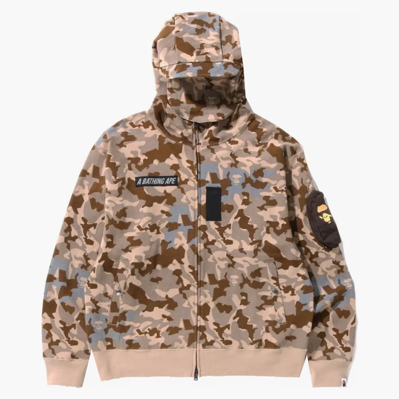 Bape Sand Camo Military Relaxed Fit Full Zip Mask Hoodie Beige