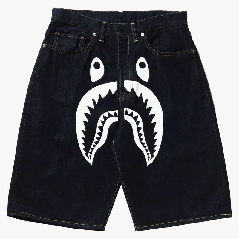 Bape Shark Denim Shorts Indigo