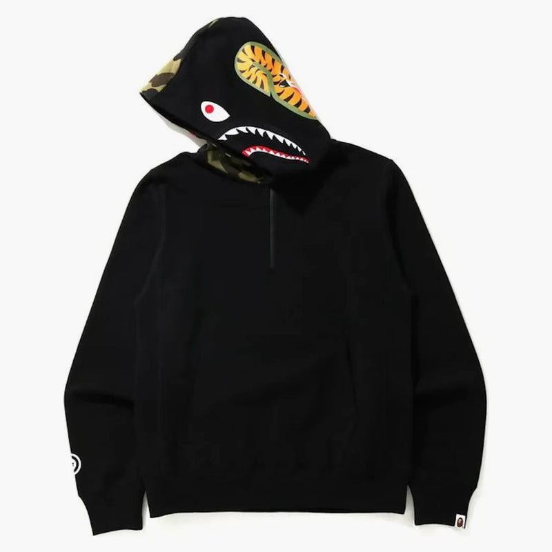 Bapery Shark Half Zip Pulllover Hoodie Black