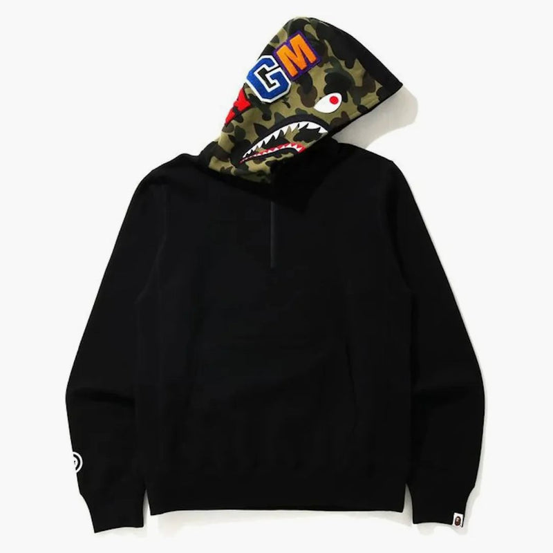 Bapery Shark Half Zip Pulllover Hoodie Black