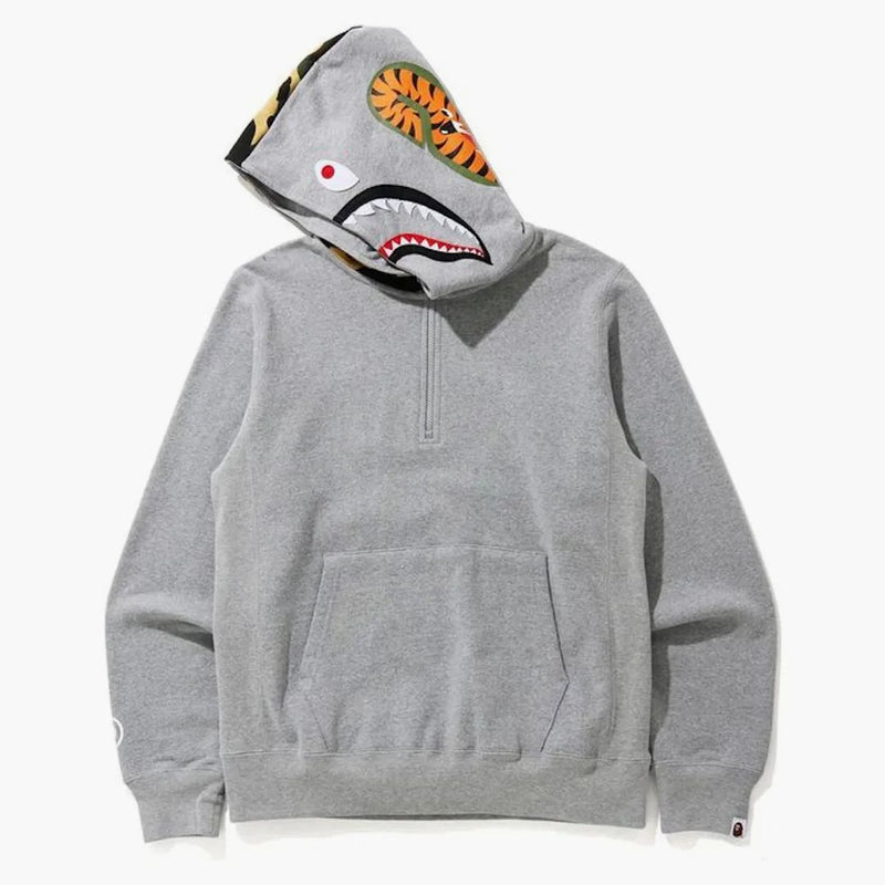 Bape Shark Half Zip Pullover Hoodie Gray