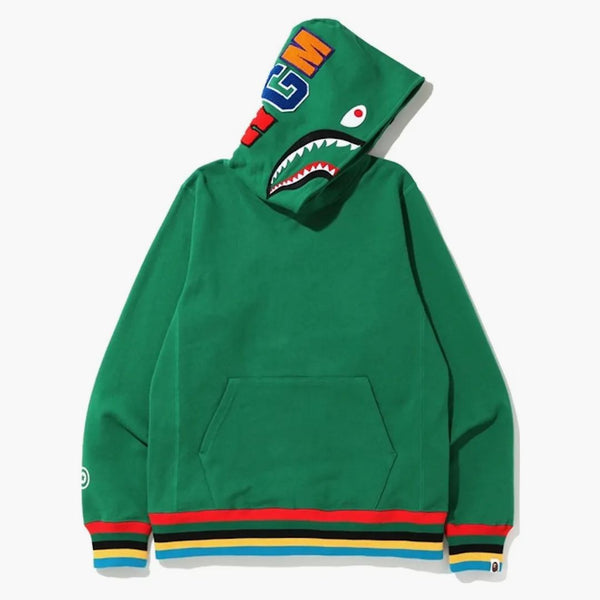 Bape Shark Line Rib Pullover Hoodie Green