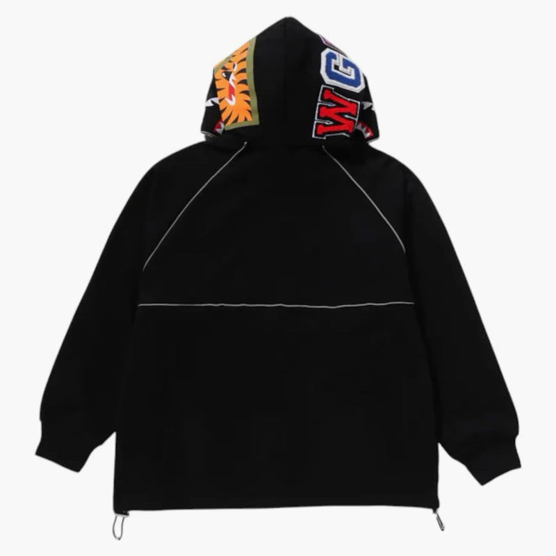 Logo Bape Shark Half Zip Relaxaded Fit Pullver Hoodie Black