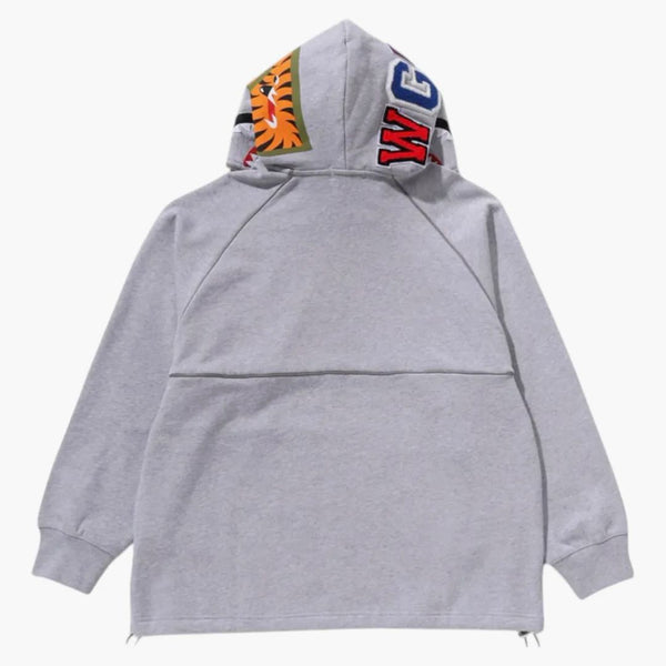 Logo žraloka BAPE Half Zip uvolněná fit pulprover mikina šedá