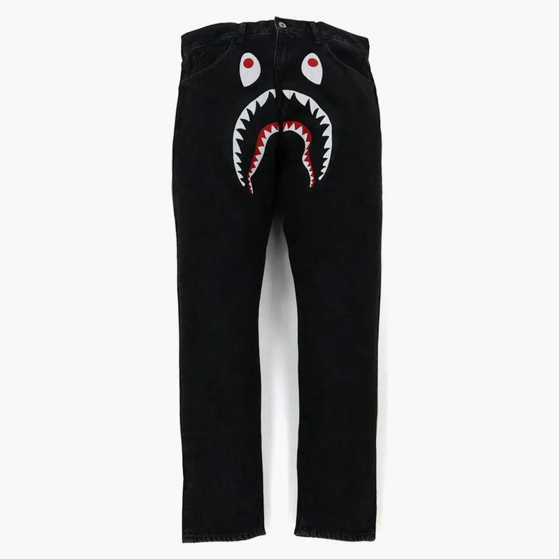 BAPE Shark Washed Wide Fit džínové kalhoty černé